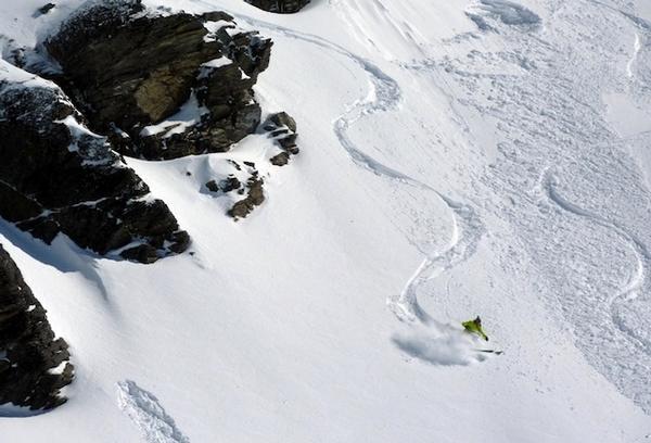 Big Mountain - Skier coming down from The Lookout at The Remarkables. 